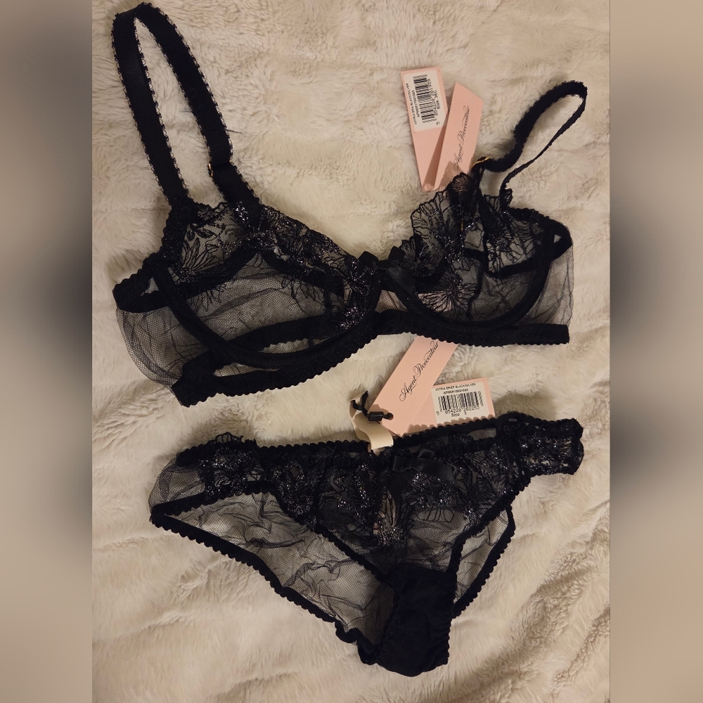 Agent Provocateur Astria Black/silver Lace Sheer Intimates Set